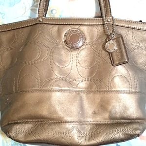Authentic Bronze Coach Medium Tote Bag